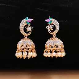 JYONA Rose Gold-Plated American Diamond & Cubic Zirconia Studded Dome Shaped Jhumkas-picture-38