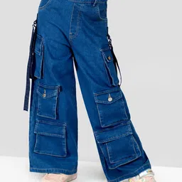 Naughty Ninos Girls Comfort Loose Fit Easy Wash Clean Look Denim Cargos-picture-47