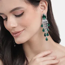 MANSIYAORANGE Rhodium-Plated American Diamond Contemporary Drop Earrings-image-25