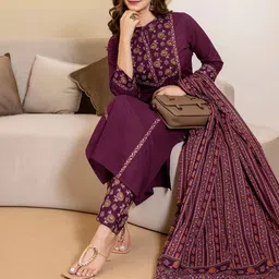 SKYLEE Floral Printed Mandarin Collar Kurta With Trousers & Dupatta-picture-16