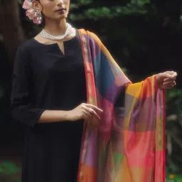 anayna Notch Neck Regular Silk A-Line Kurta with Trousers & Dupatta-picture-33