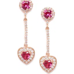 Zaveri Pearls Magenta Gold-Plated CZ-Studded Heart-Shaped Drop Earrings-picture-34