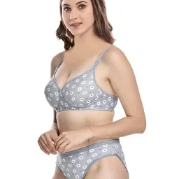 PIBU Floral Printed Lightly Padded Cotton Bra With Brief image 3