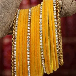 ZENEME Set of 16 Gold-Plated CZ Studded & Textured Detailing Bangles-image-81