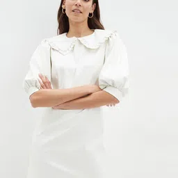 DOROTHY PERKINS Off White Faux Leather Frill Collar Dress-image-52