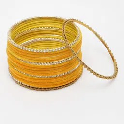 ZENEME Set of 16 Gold-Plated CZ Studded & Textured Detailing Bangles image 3