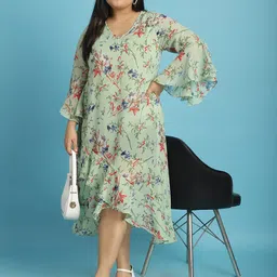 theRebelinme Plus Size Floral Print Bell Sleeve Layered A-Line Midi Dress image 2