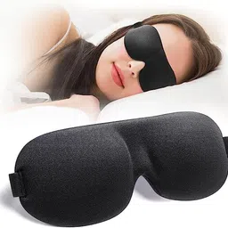 IndMART Polyester Sleep Eye Mask, 3D Contoured 100% Blackout Eye Mask With Adjustable Strap, Soft And Comfortable Night Blindfold For Women Men, Eye Mask For Sleeping, Shift Work, Travel.(Black) image 1