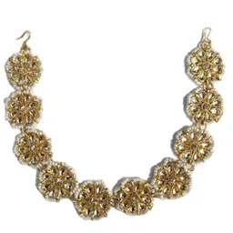 rose petals Gold Plated Traditional Floral Kundan Alloy Pearl Studded Rajasthani Sheesh Patti/Matha Patti Sheesh Phool Mathapatti for Women And Girls image 1