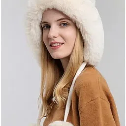 dressify Winter Fluffy Fur Kintted Cap for Women, Soft Warm Ear Protection Hats Female Outdoor Plush Coldproof Ball Beanies image 4