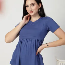 Zelena Viscose Maternity Feeding Top - Zipless, Stretchable And Soft Nursing Wear - Navy Blue-image-80