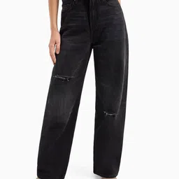 armani exchange Women Lightly Washed Distressed J38 Relaxed Fit Jeans image 1