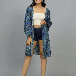 handicraft-palace Women Leaf Print Loose Fit Shrug image 1