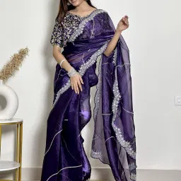 panzora Women Embellished Saree with Cut-Out Border image 1