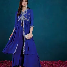 kvs fab Women Embroidered A-Line Kurta & Palazzos Set image 1