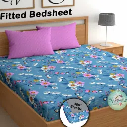 CG Homes 200 TC Cotton Double Printed Fitted (Elastic) Bedsheet image 1