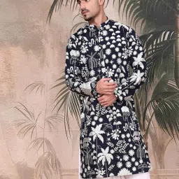 sanwara Men Embroidered Regular Fit Long Kurta with Mandarin Collar image 1