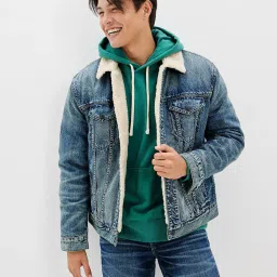 american eagle Men Regular Fit Denim Jacket with Flap Pockets image 1