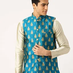 sojanya Printed Nehru jacket with Welt Pocket image 1