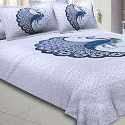 jaipur fabric King Size Cotton Bedsheet with 2 Pillow Covers image 1