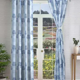 cortina eyelet curtain Set of 2 Tree Printed Long Door Curtain image 1