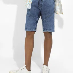 campus sutra Denim Shorts with Elasticated Drawstring Waist image 1