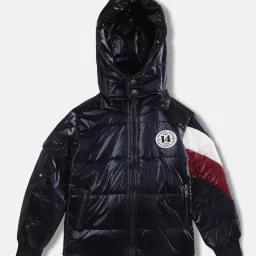 blue giraffe Quilted Zip-Front Hooded Jacket image 1