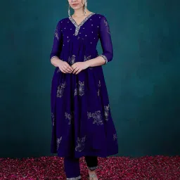 kvs fab Women Floral Print Flared Kurta with Pants image 1