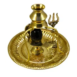 navyaksh Brass Shivling Tipahee with Thali & Trishul Showpiece image 1