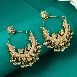 yellow chimes Kundan-Studded Chandbali Earrings image 1