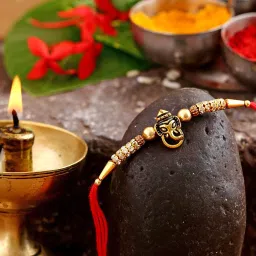 vighnaharta fashion jewellery Stone-Studded Beaded Tie-Up Rakhi image 1