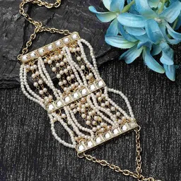 karatcart Women Gold-Plated Pearl & Kundan-Studded Bracelet image 1