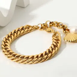 white lies Women Gold-Plated Chunky Shell Bracelet image 1