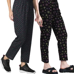 indiweaves Pack Of 2 Women Floral Straight Track Pants with Elasticated Waist image 1