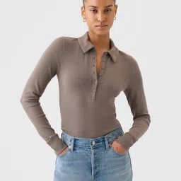 gap Women Ribbed Slim Fit Polo T-Shirt image 1