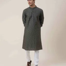 fabindia Checked Mandarin-Collar Long Kurta image 1