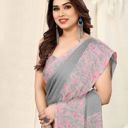 mirchi fashion Women Chiffon Saree with Printed Border image 1