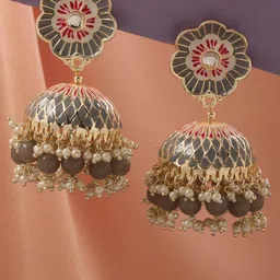matchitt Gold Plated Meenakari Jhumki Earrings -JW-10101058GY image 1