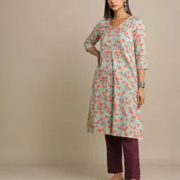 acai Printed V-Neck Straight Kurta image 1