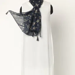 fig Leaf Print Scarf with Tasselled Hem image 1