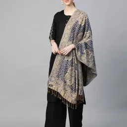 weavers villa Indian Design Woven Stole with Tasseled Border image 1