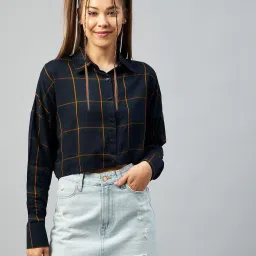 chimpaaanzee Checked Crop Shirt with Patch Pocket image 1