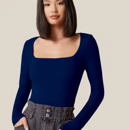 alekya Square-Neck T-Shirt with Long Sleeves image 1