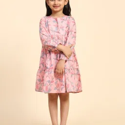 maaesa Girls Leaf Print Fit & Flare Dress image 1