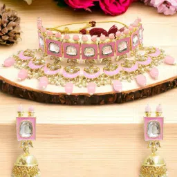 oomph Gold-Plated Stone-Studded Necklace & Earrings Set image 1