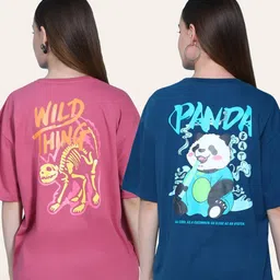 fabflee x ag Women Pack of 2 Graphic Print Loose Fit Round-Neck T-Shirts image 1