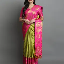 villagius Women Floral Woven Saree with Zari Border image 1