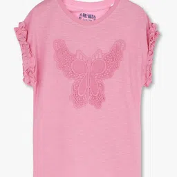 kg frendz Girls Crochet Butterfly Applique T-Shirt image 1