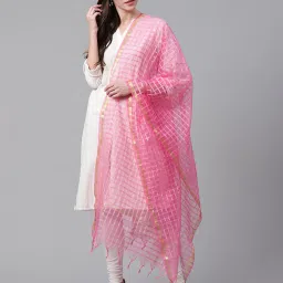 weavers villa Checked Dupatta with Tassels image 1