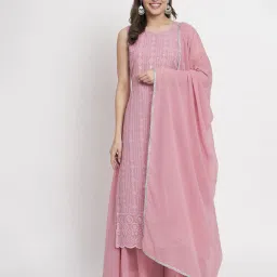 shopping queen Embroidered Straight Kurta with Palazzos & Dupatta image 1